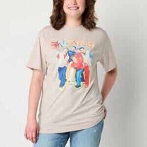 NSYNC 2000s Boy Band Oversized Graphic Tee Cream Mineral Wash Women Small NWOT